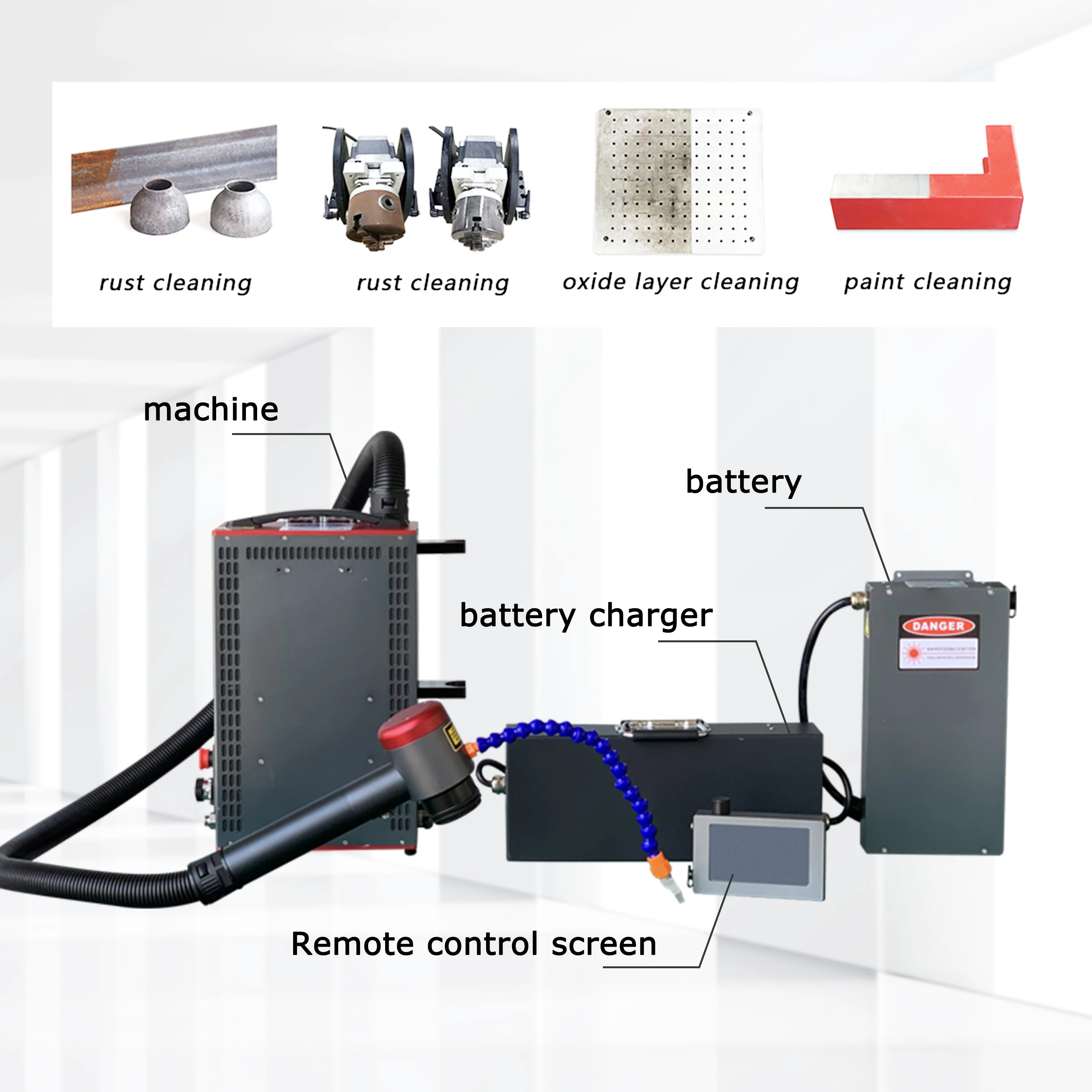 Automated Sheet Metal Surface Cleaning Display Lithium Battery Backpack Pulse Cleaning Machine