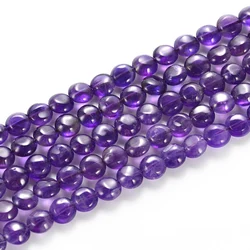 A Grade High Quality Semi- Precious Flat Puffy Round Healing Gem Stone Bead Natural Crystal Amethyst Beads For Jewelry Making
