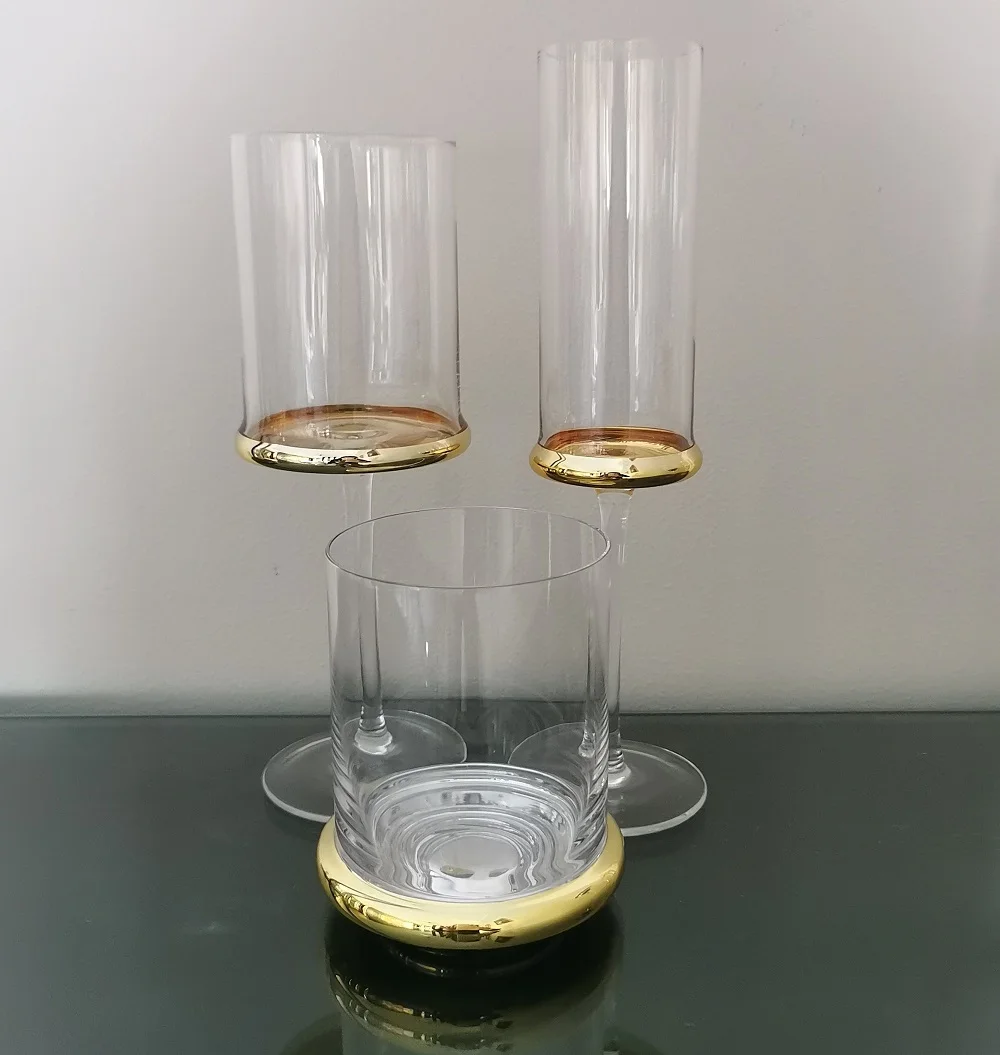 Modern tableware gold and silver plated crystal custom wine glass set high stem glassware for wedding