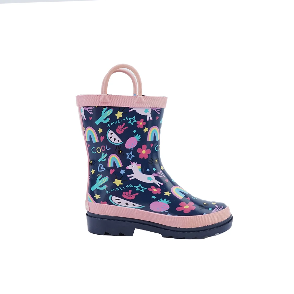 Manufacturer Customized Fun Patterns Colors Unicorn Girl Cool Children Waterproof Kids Girl Waterproof Rain Boots Rubber