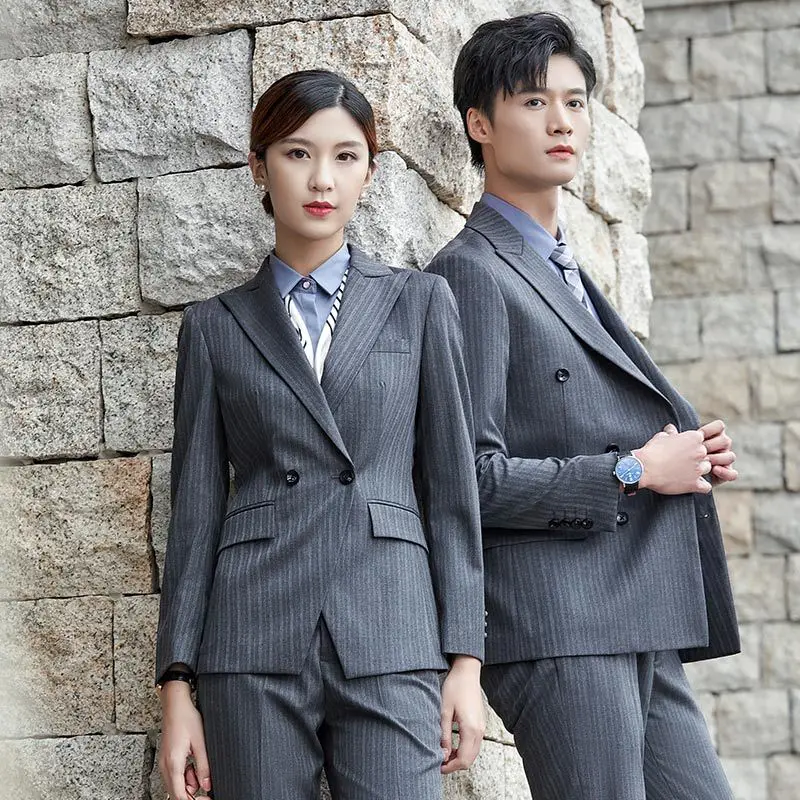 Popular Blue Striped Business Suit Office For Formal Women Summer Professional Formal Wear Office Suit