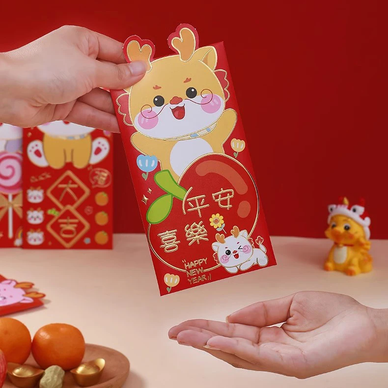 2024 Personalized custom square red packets hongbao lucky a4 dragon new year red envelope for gift