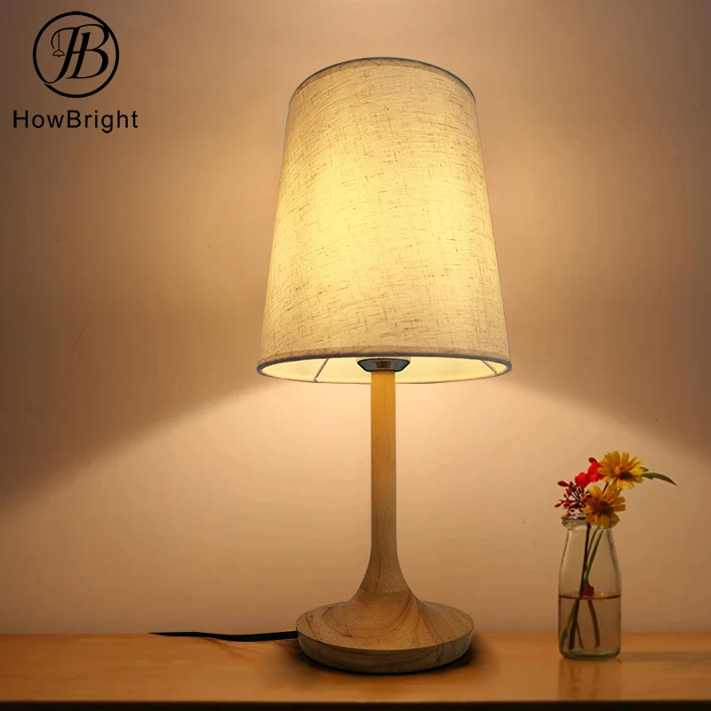 modern home decor wood base table lamp fabric lampshade bedroom Wood natural Study Hotel Bedside Light furniture table lamp