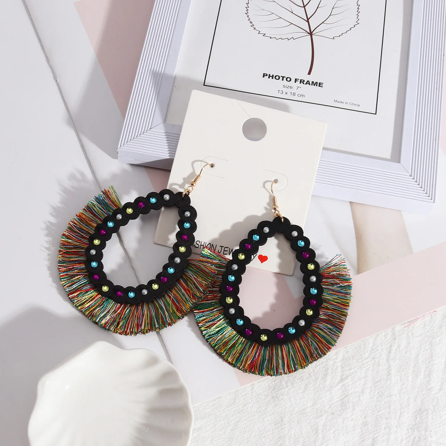 Waterdrop Wooden Earrings wood thread Tassels Earrings for Women Fashion Designer Jewelry