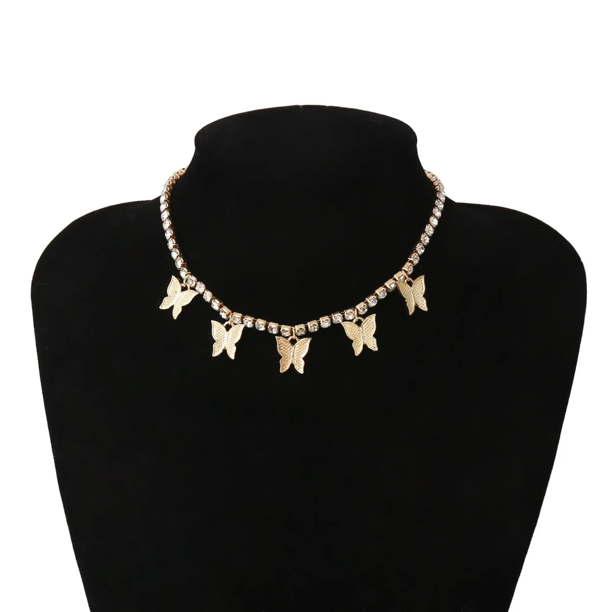 
XL12018K gold-plated stainless steel butterfly chain diamond jewelry pendant jewelry multi-layered personalized crystal necklace 