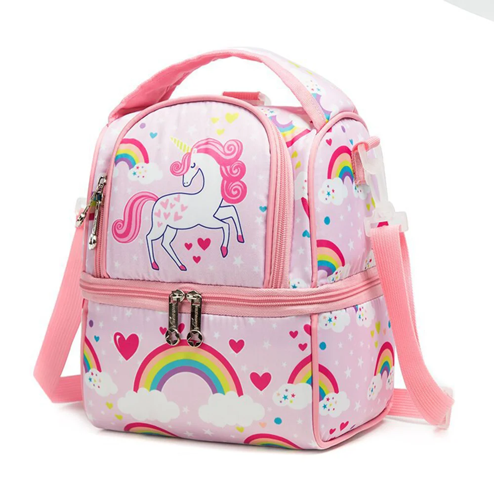 New Cute Cartoon Cross Shoulder Wholesale Insulated Cooler Kids Print Cartoon Lunch Children Lunch Box Bag School Lunch Bags