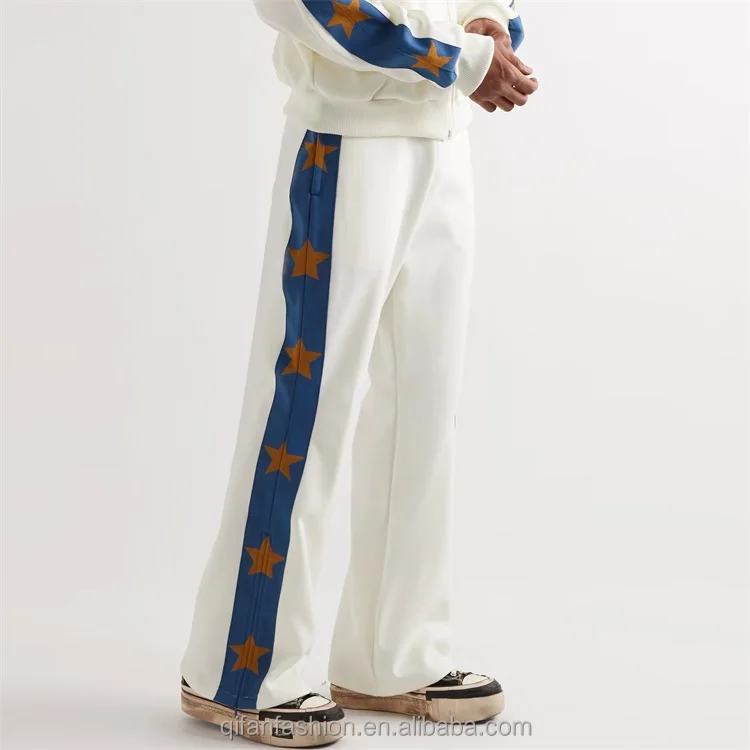 Custom bell bottom trousers baggy striped stars printed track sweat flared pants for men