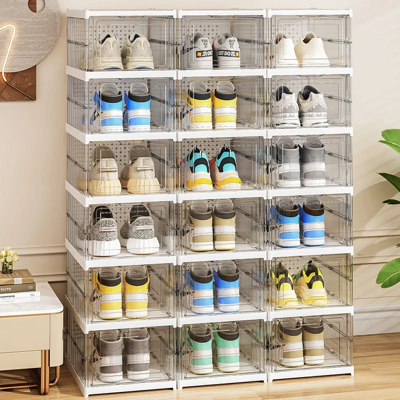 Wannuo Fashion Transparent Shoe Box Easy To Install Plastic Folding Clear Shoe Case 1/3/6 Tiers Shoe Boxes & Organiser