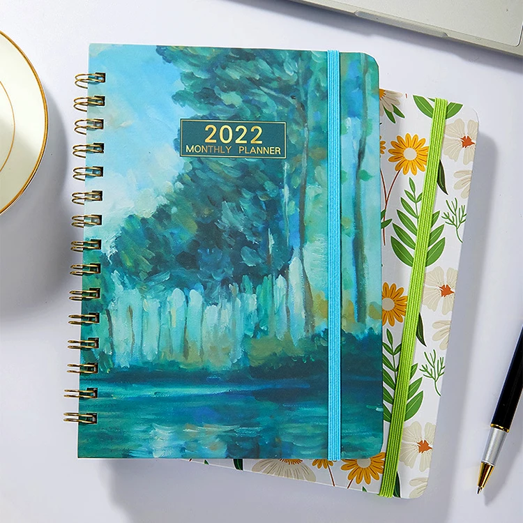 2022 luxury a5 a6 spiral binder hard cover business planner journal notebook with colored inner index divider