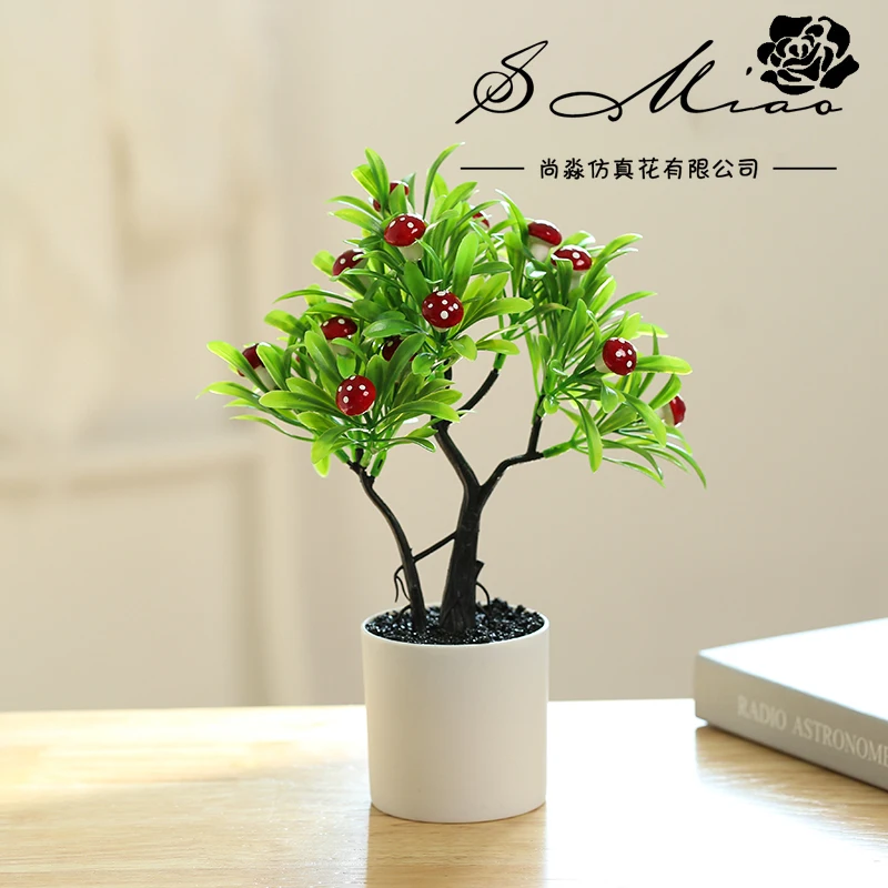 Factory Wholesale Plastic Garden Plant  Indoor Christmas Decoration Love Fruit Trees Artificial Potted Bonsai