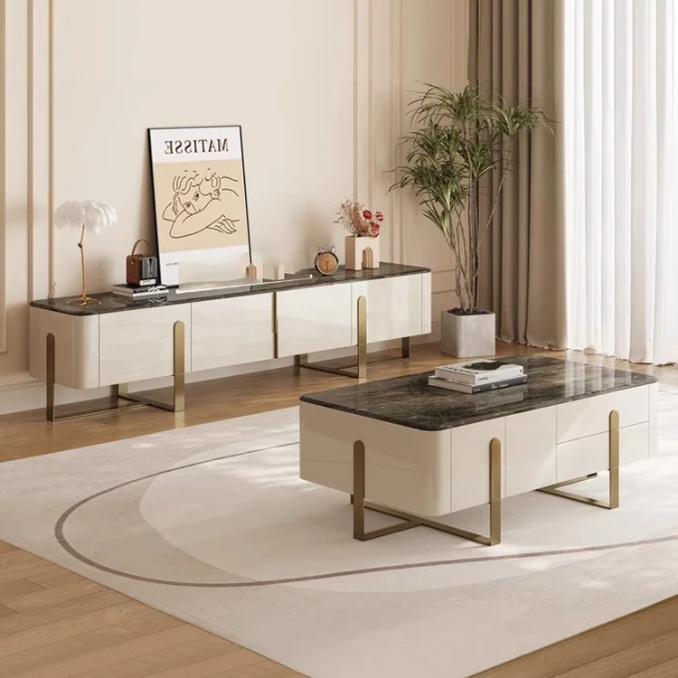 Italian luxury tv unit cabinets living room furniture  modern style wooden TV stand cabinet and center table
