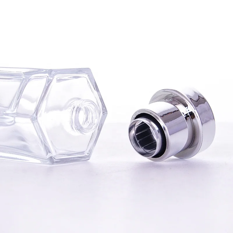 100mL Hexagon Clear Glass Perfume Bottle with Crimp Neck