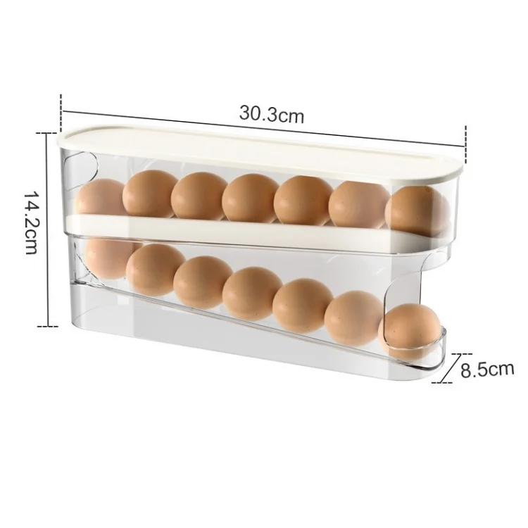 Automatic Rolling Container Drawer 2-Tier Plastic Egg Holder for Fridge Storage Egg Box for Refrigerator Use