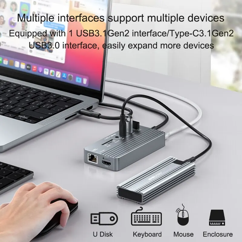 10-In-1 Docking Station USB Type C 3.1 HUB To HDMI-Compatible RJ45 Lan NVME acasis usb hub ssd for Mac Pro USB Splitter
