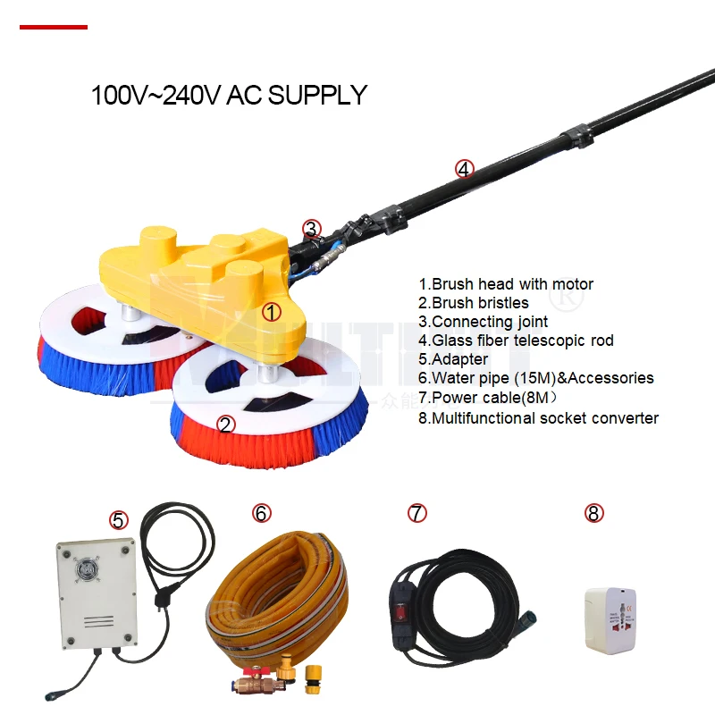 Multifit the 5.5 Meters Length of Double Heads with the Lithium Battery Supply Cleaning Brush for Solar Panel