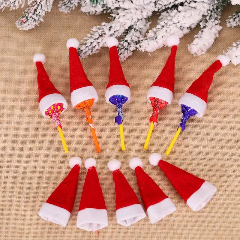 Wholesale Santa Tree Ornaments Homer Decor Set Unique Red and White Cute Snow Mini Small Lollopop Hat Christmas Decorations