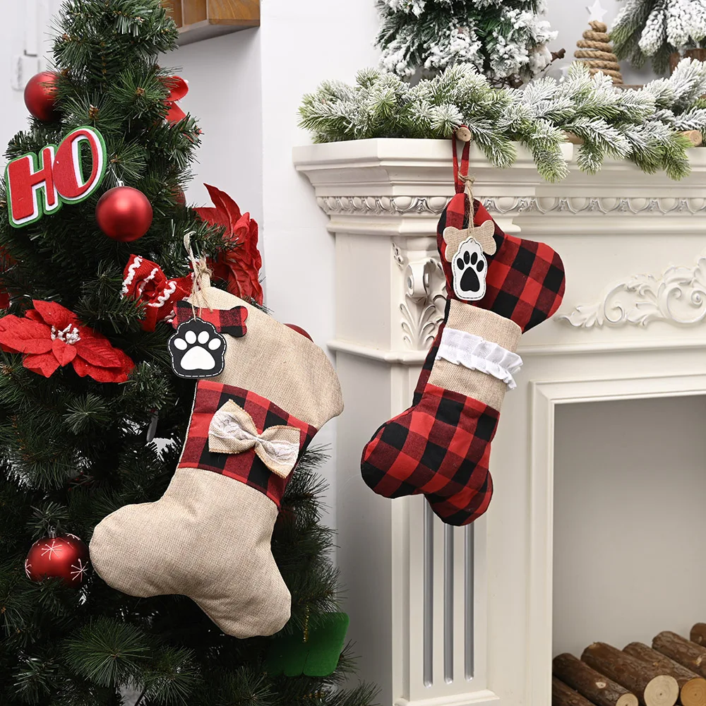 
Christmas Hanging Stockings Gift Candy Bag Sock Dog Cat Christmas Stockings for Fireplace Christmas Tree Decoration 