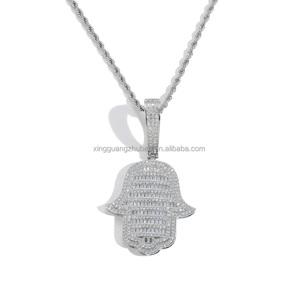Top Quality Hiphop for Men Women Fine Jewelry s925 VVS Diamond Iced Out Hamsa Hand Moissanite Pendant tennis chain