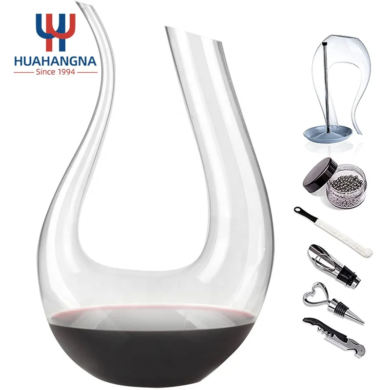 Amazon Top Seller 1400ml Clear Wine Decanter Aerator U Shaped Classic Red Wine Carafe in Gift Box for Birthday Wedding Party