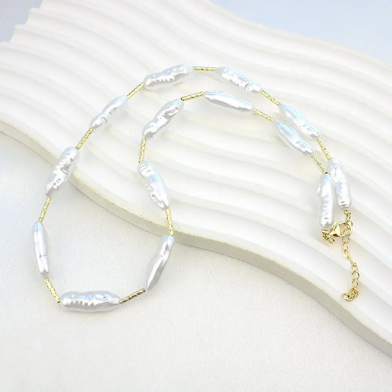 CH-LHN1137 Trendy Plastic Pearl Necklace Gold Plated White Plastic Pearls Gold Beads Necklace Wholesale Plastic Pearl Necklace