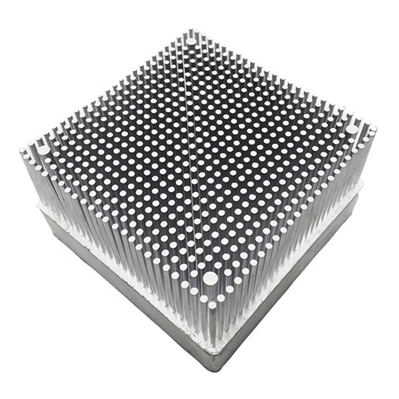 Custom square 128mm  Aluminum CPU Lamp  round Pin Fin Cold Forging Heatsink for computer