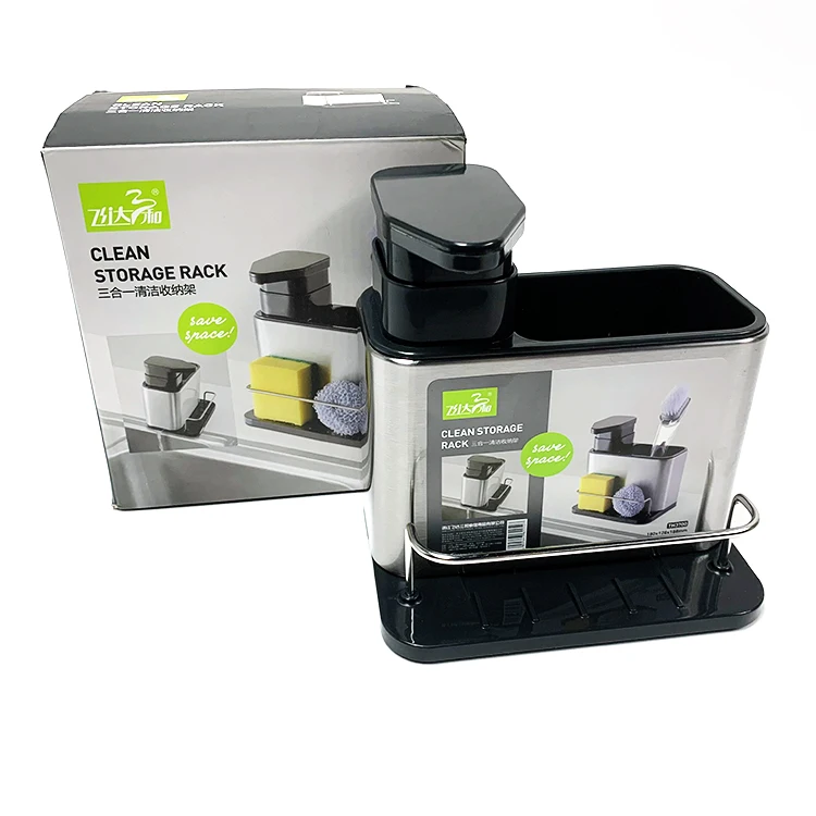 3 in 1 Multifunctional Kitchen Sink Washing Sponge Storage Rack Soap Dispenser Hand Detergent Bottle Organizer Stand