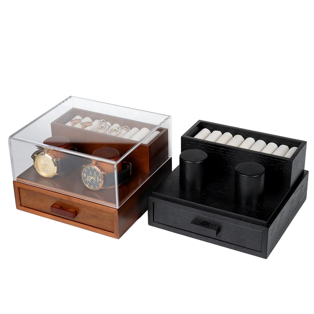 Factory Direct 2 Slot Wooden Watch Display Case Luxury Gift Wrist Watch Storage Box with Acrylic Clear Lid
