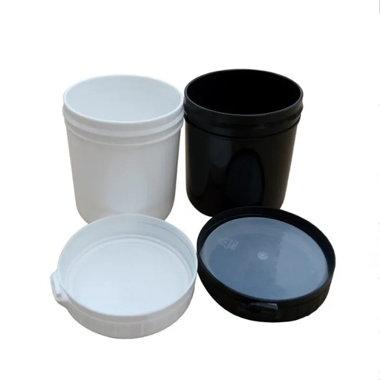 HDPE big mouth black and white 500ml plastic jar with easy-pulled bottle cap