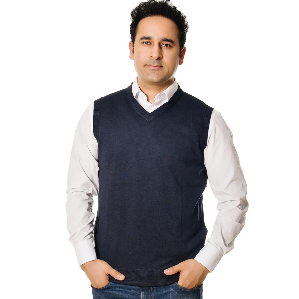 
Mens solid sleeveless pullover v neck sweater thin men polyester sweater 