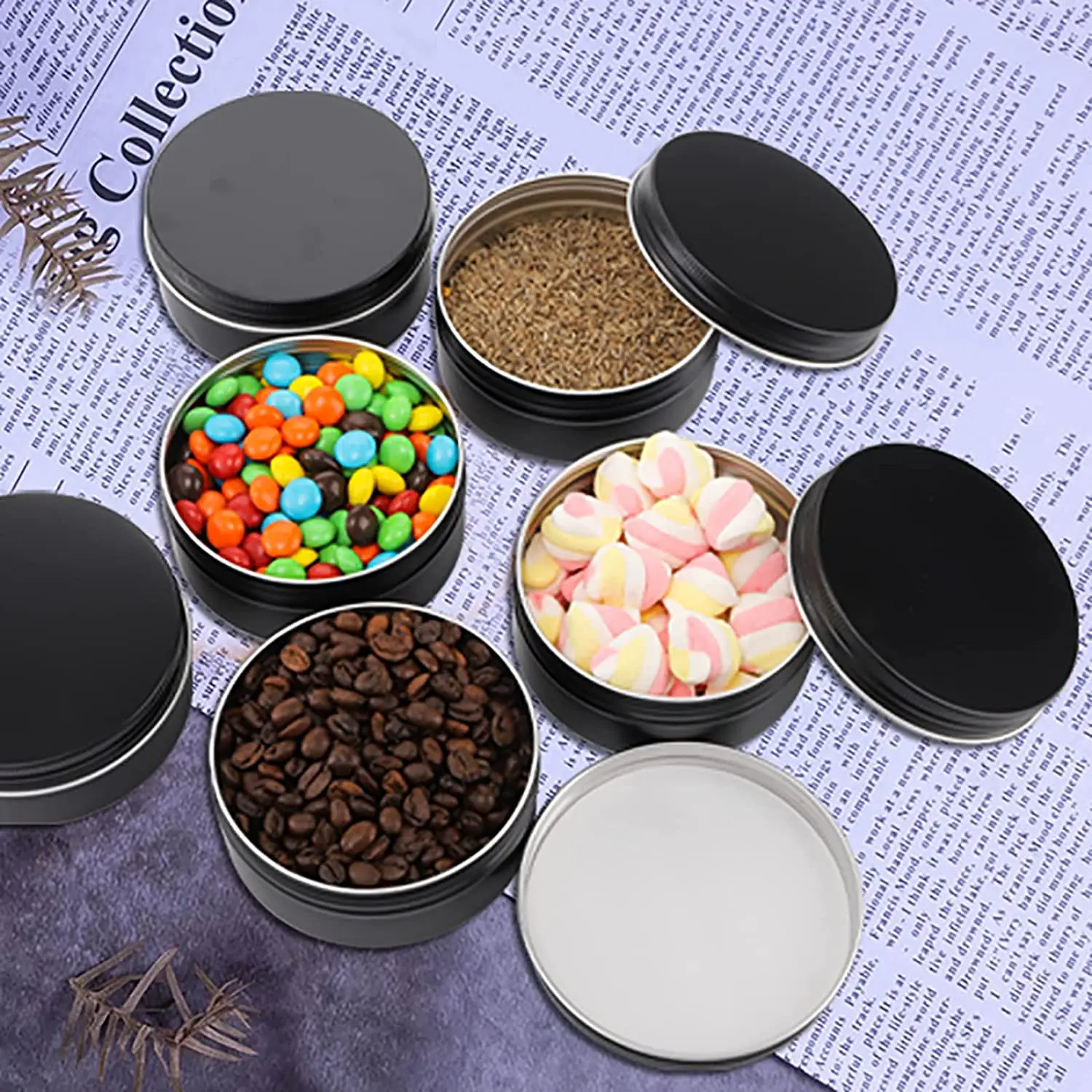 Wholesale Empty Black 240ml Round Metal Aluminum Tin Cans Tea Storage Case Jars with Screw Top Lids