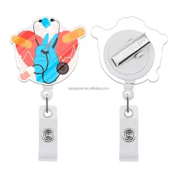 highly quality wholesale Custom Logo acrylic Nurse Retractable Id Badge Reel Card Holders yoyo puller id badge reel