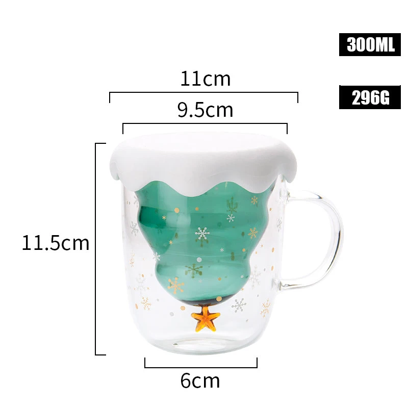 Online shop hot sales New Design Double Wall christmas tree glass cup with handle