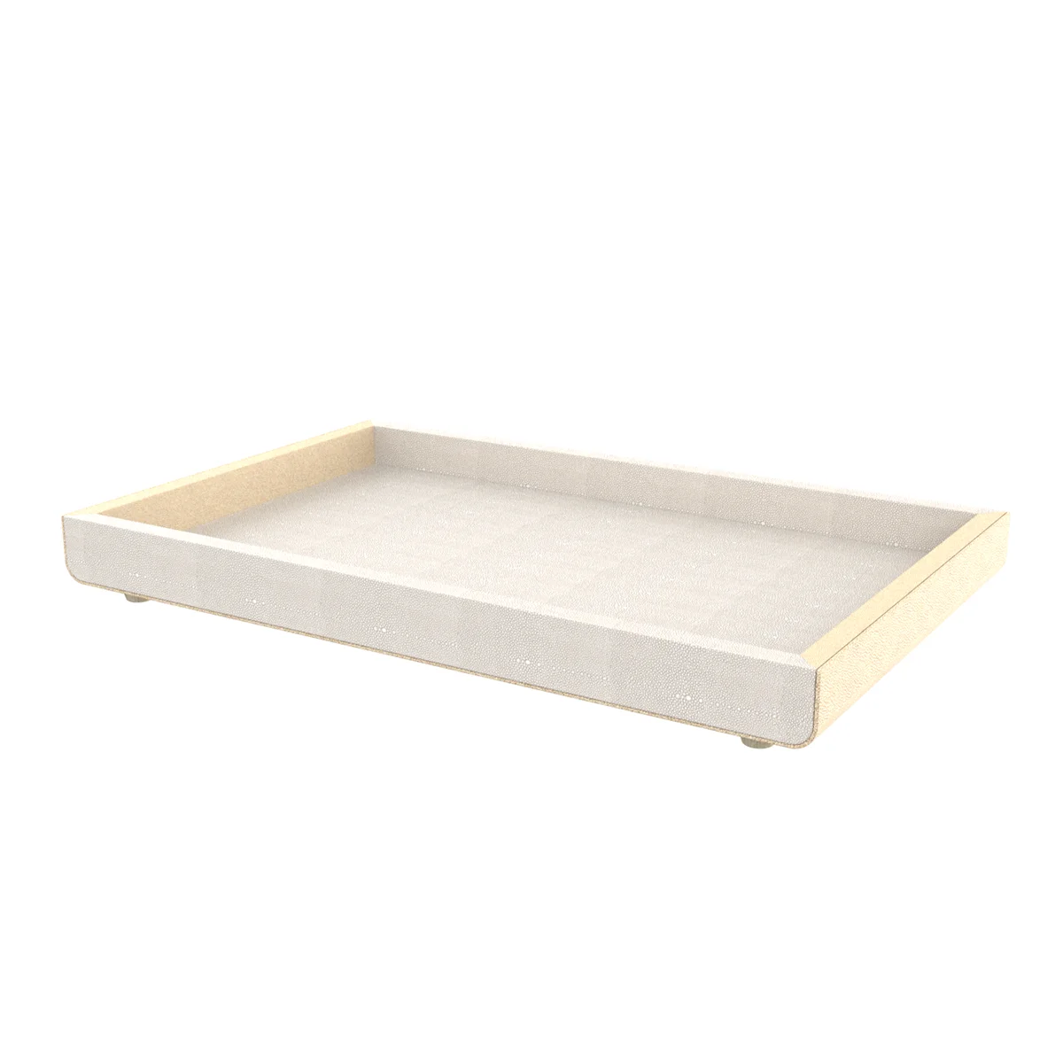 Exquisite white leather fish grain solid wooden serving tray with metal handles