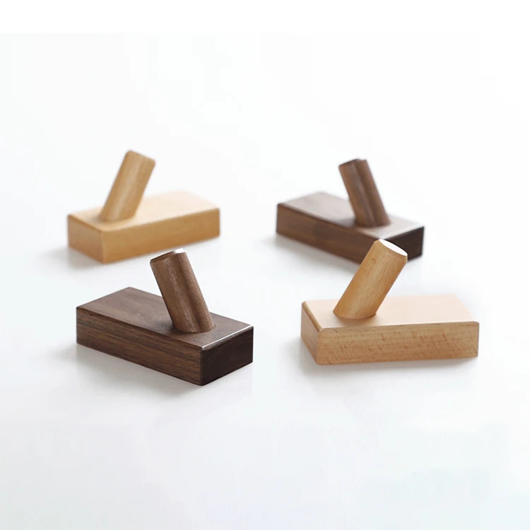 Wholesales Simple Design Wood Wall Mount Hook Coat Hanger Hook Rack Self-adhesive Solid Wood Hooks for Hat Bag Clothes Key
