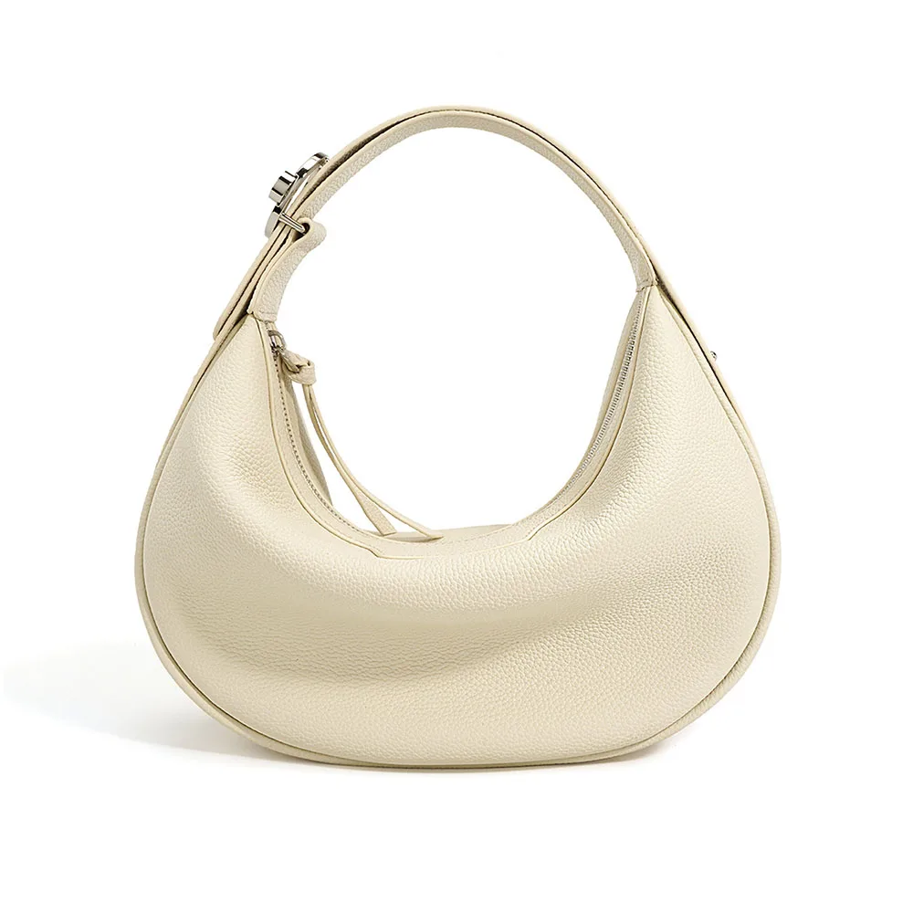2025 Luxury Designer Half Moon Leather Handbag Custom Genuine Cow Leather Handbag for Women Private Label Clutch Bag Polyester