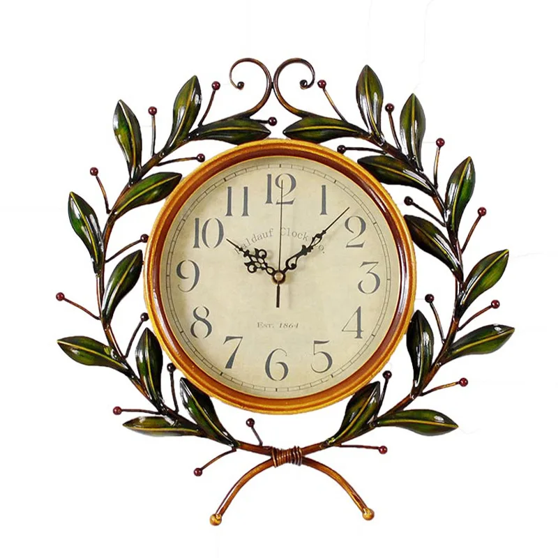 Гостиная, кабинет, офис, европейский Железный оливковой ветвью настенные часы, модные и бесшумные Подвесные часы