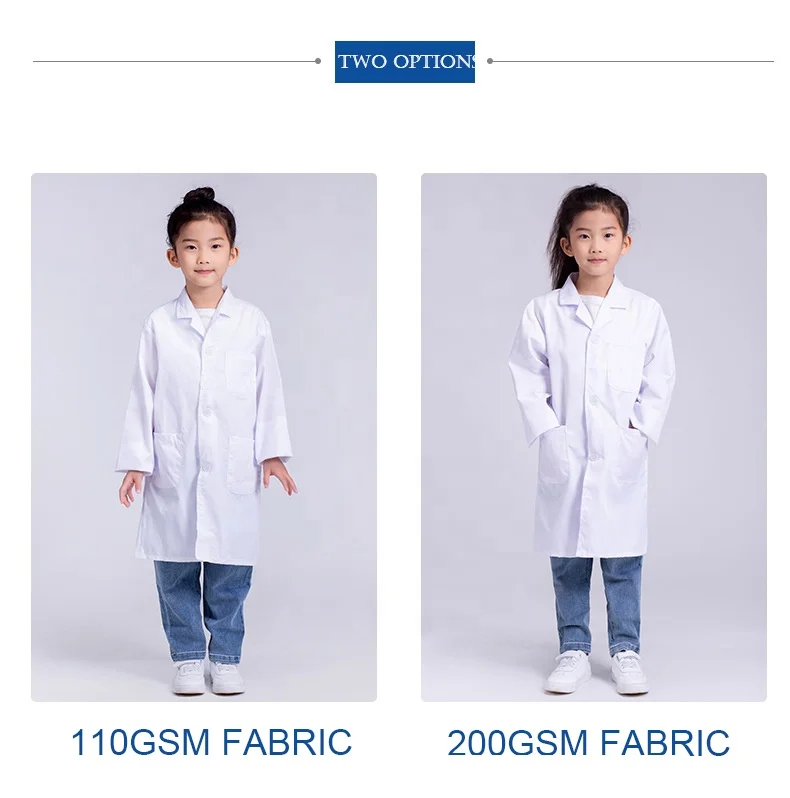 Custom logo printing White Hospital Doctor Uniformes Polyester Kids Lab Coat From China