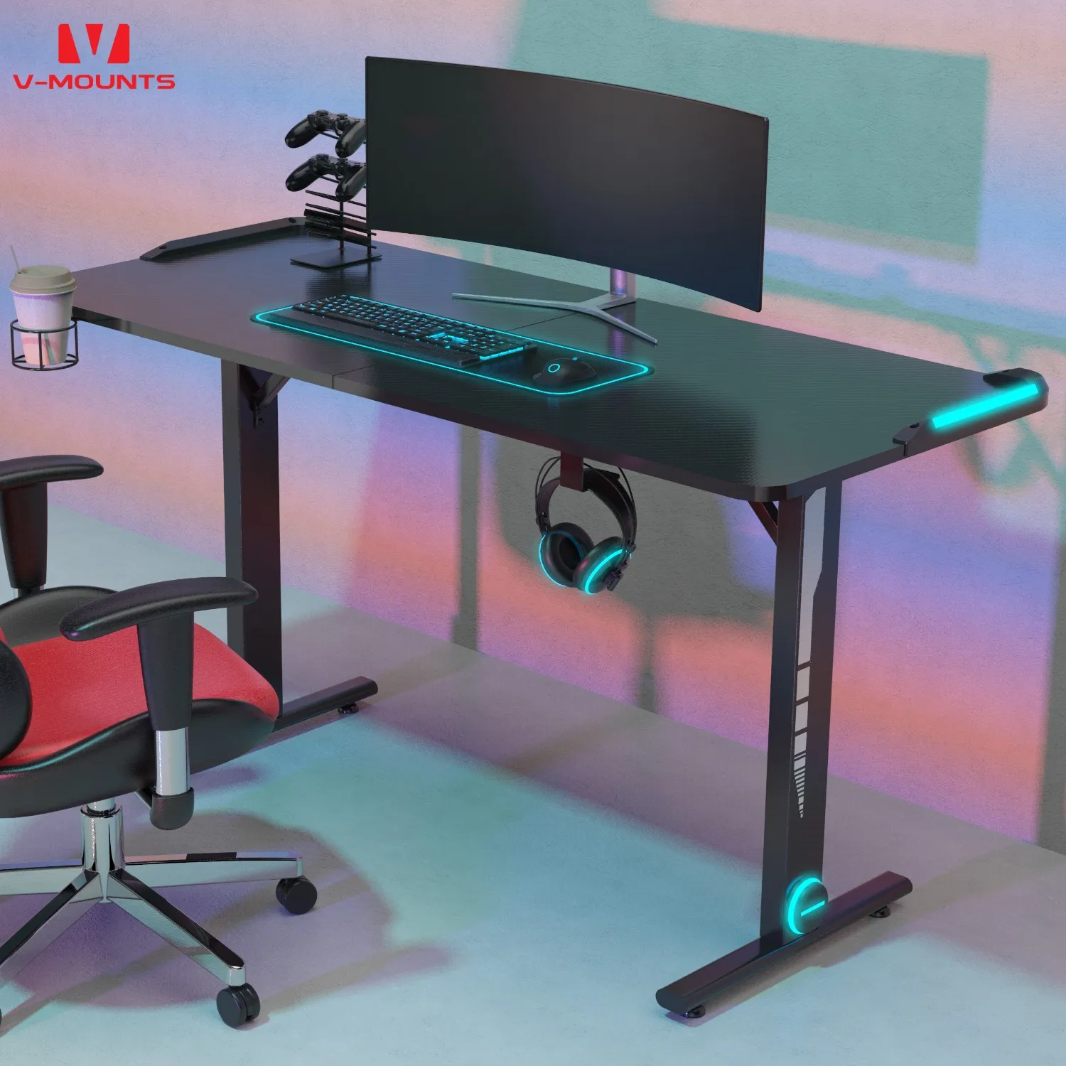 V-mounts home furniture wood surface gaming table desk with customizable stickers