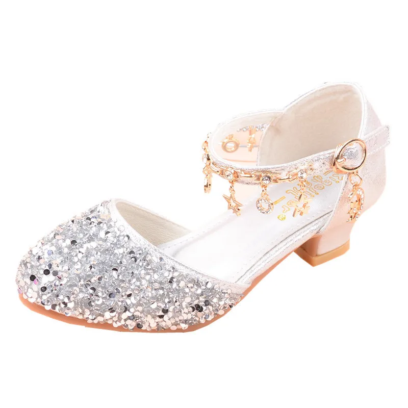 New Princess Fashion Girls Shoes Glitter Shiny Sandals Girls High Heel beautiful Shoes With Rhinestone School Party Show Shoe