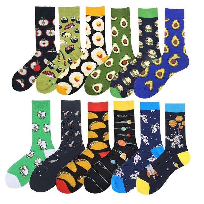 Wholesale custom logo design Calcetines fashion colorful funny crew socks men