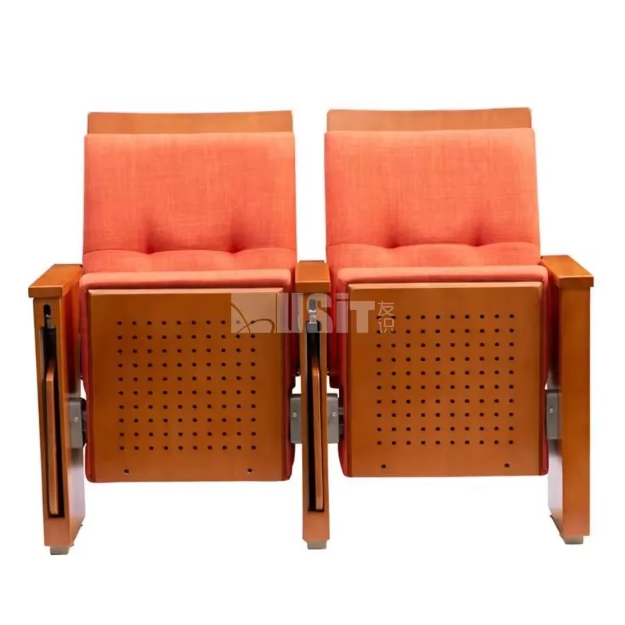 Modern Design Wood Armrest Cinema Seat Church School Theater Chair with Writing Pad