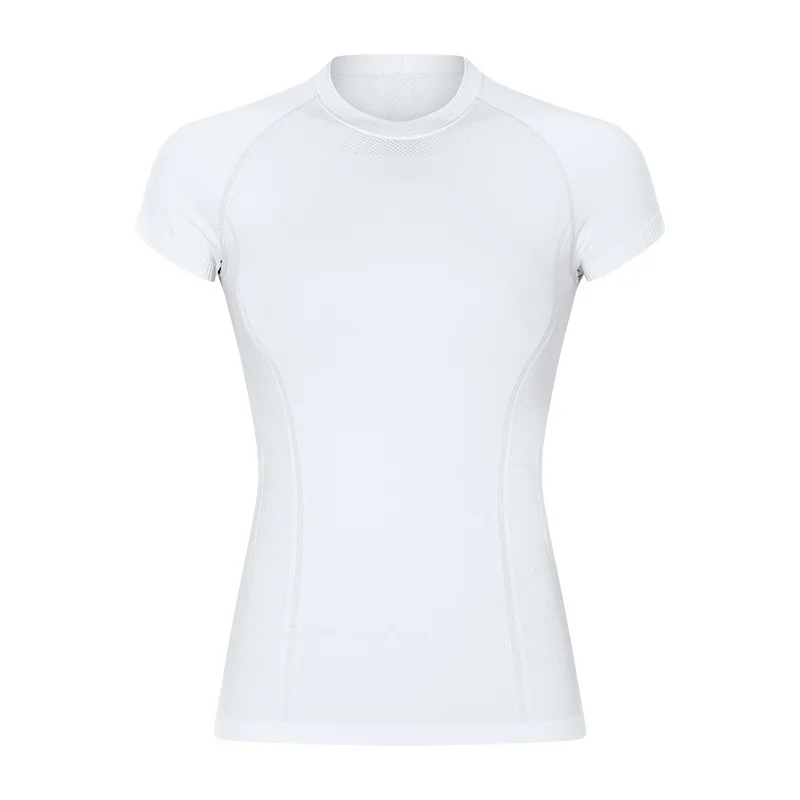 Spring and summer new round neck slim solid color yoga short sleeve female elastic quick dry fashion sports leisure yoga wear