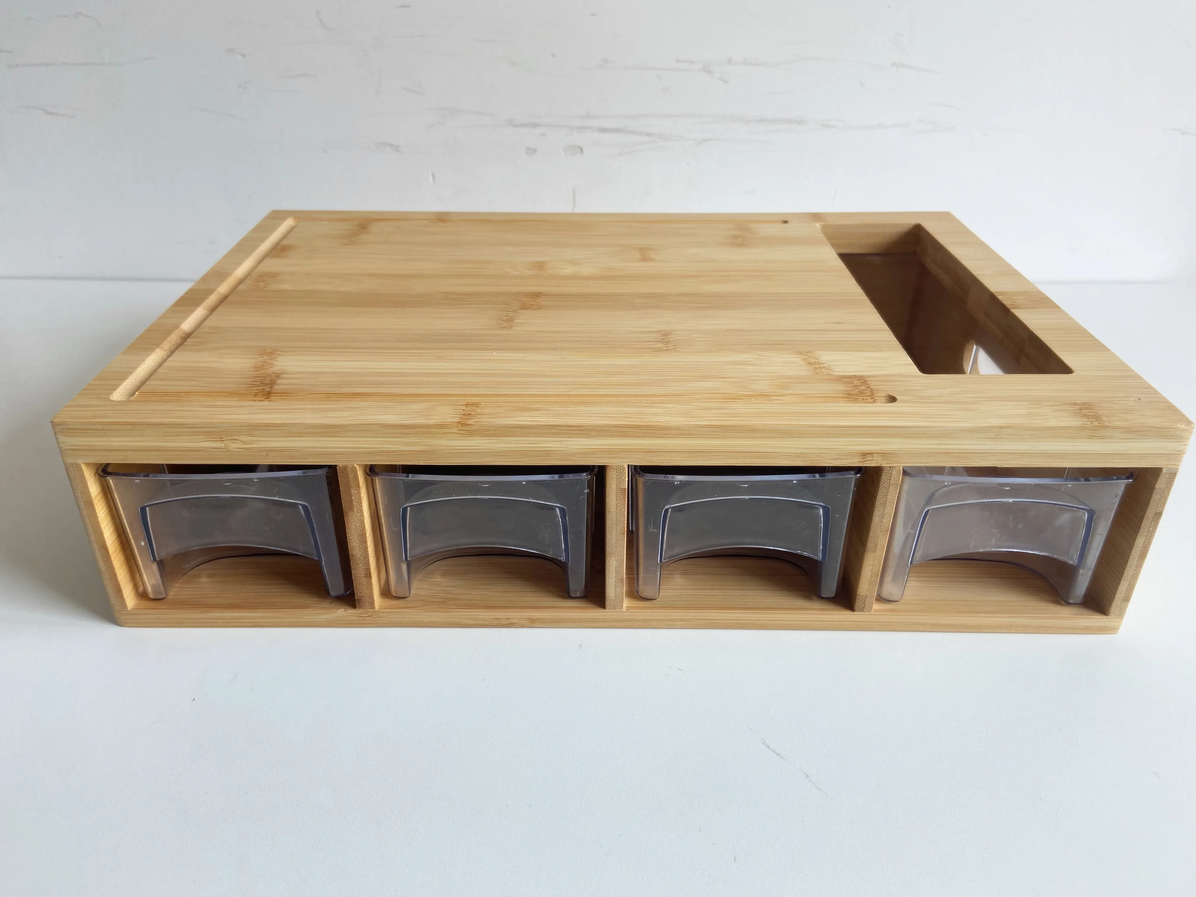 Bamboo Cutting Board With Drawers And 4 container Tray Juice grooves