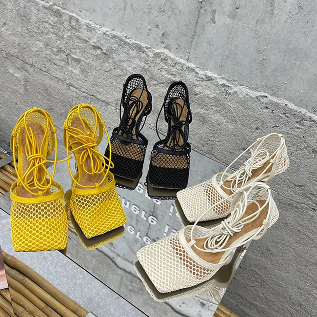 New Fashion Lace up Mesh Summer Women high heel sandals 2021