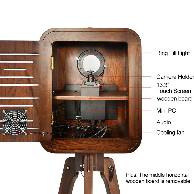 Retro Real Wood Photobooth 13.3 Touch Screen Vintage Wooden Photo Booth Price with Printer