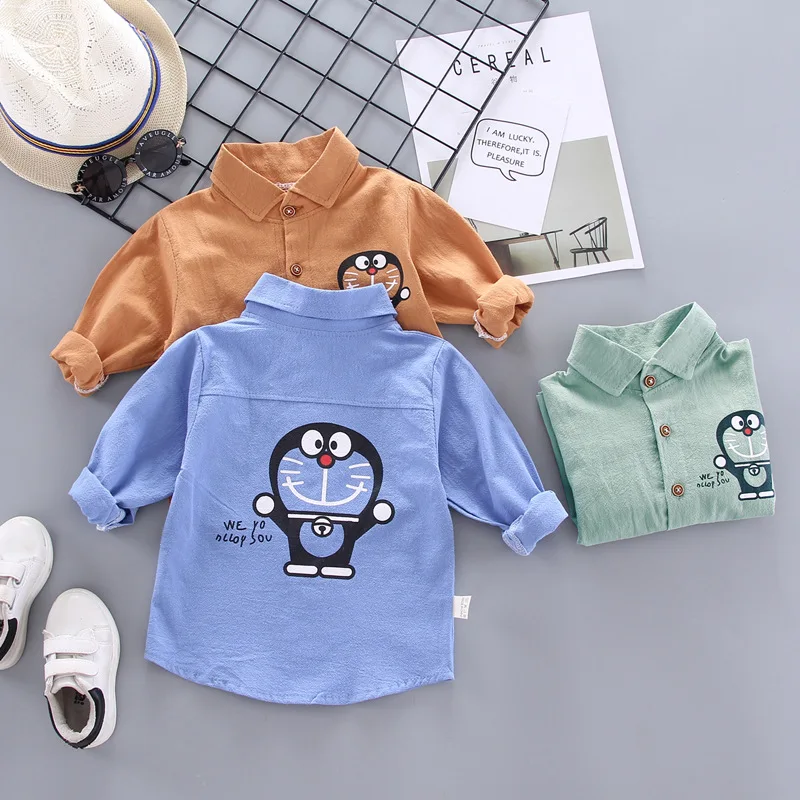 Рубашка для мальчиков 2020 блузка с длинным рукавом с мультяшным рисунком Детская рубашка Весна-лето хлопок