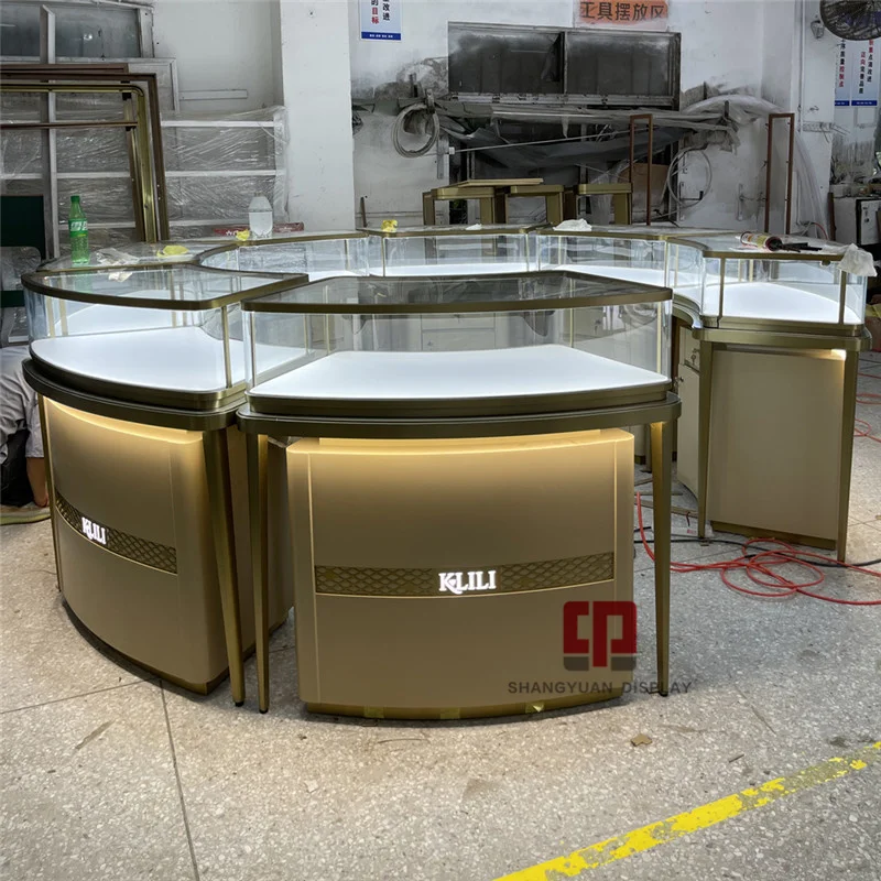 Shopping Mall Luxury Kiosk Glass Counter Display Fixture 10*10 Feet Round Jewelry Kiosk Jewelry Display Showcase