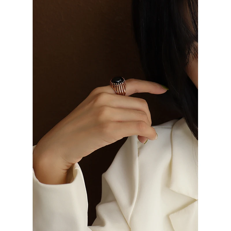 Women Vintage Opal Rings Heavy Industry Titanium Steel Plating 18K Gold Ring Finger Ring Jewelry