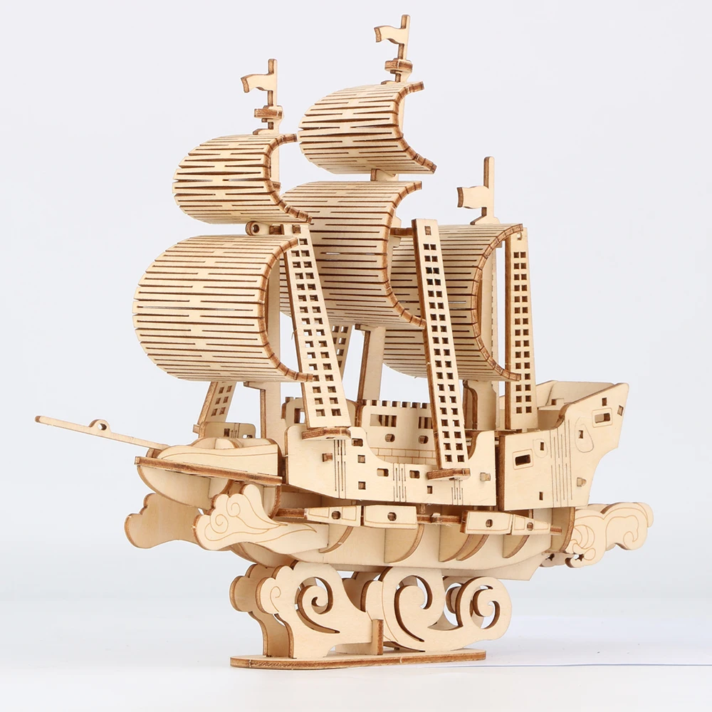 LT-Chuan01-YS DIY Educational Toys 3D Wooden Puzzle Adults Kids  Laser Cut Basswood Ocean Sailboat Model Wood Crafts Ship Decor