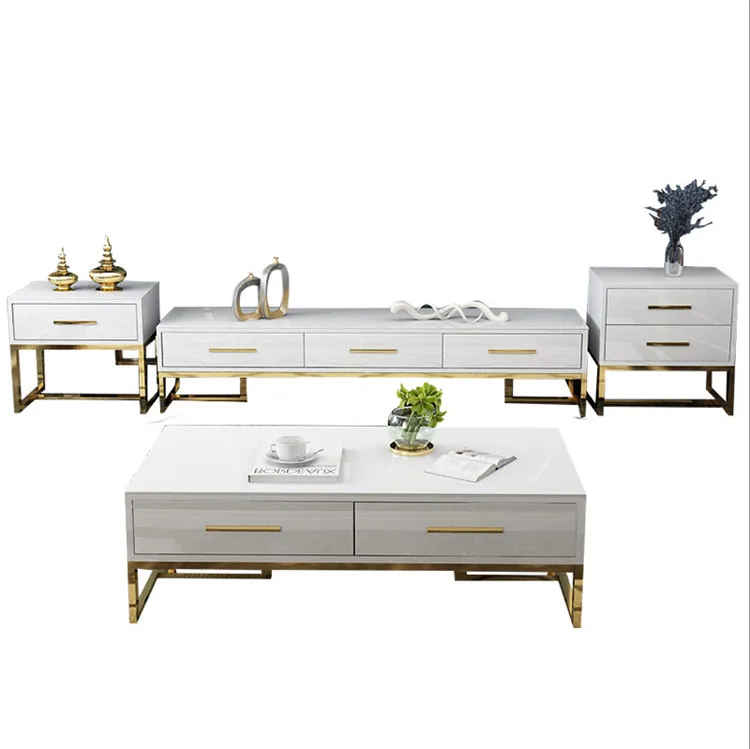 Modern Luxury Wood Tv Stand with Storage Cabinet and Coffee Table Set Living Room Furniture